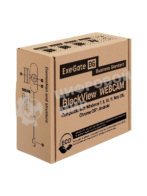 Веб-камера ExeGate BlackView C720 Full HD AF 1920x1080, 30 кадр/с, USB, микрофон (шумоподавление), автофокус, шторка приватности, крепление на мониторе