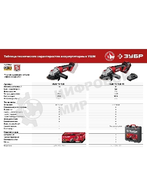 Угловая шлифовальная машина ЗУБР 18В, 1 АКБ (4Ач), в кейсе. УШМ-18-125-41