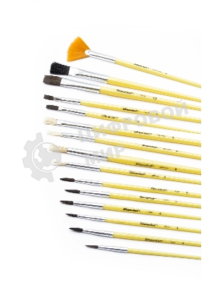 Набор кистей Silwerhof Color (набор 15шт) пони круглая №1,2,3,4,5/плоская №1/2, 1/4, 4/круглая №3,5/плоская №1/2, 4, 8/синтетика веерная №4