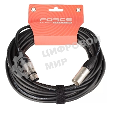 Кабель микрофонный FORCE FMC-05/10XLR (M) - XLR (F), высококачественный балансный, малошумящий с проводниками из безкислородной меди OFC, диаметр 6 мм, профессиональные металлические разъемы, длина 10 м, цвет черный