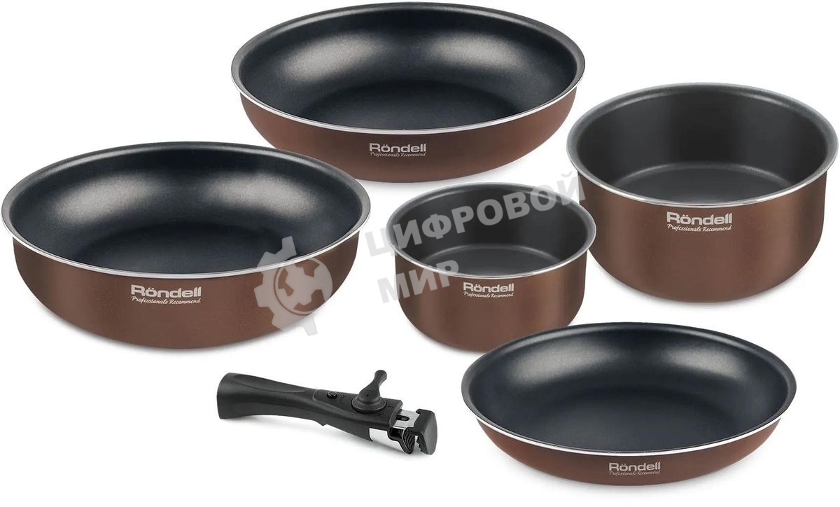 Набор посуды Rondell Kortado 6 предм. (сковорода 24х5, сотейник 26х7,3, вок 28х7,8, ковш 16х8, кастрюля 20х9,5, съем