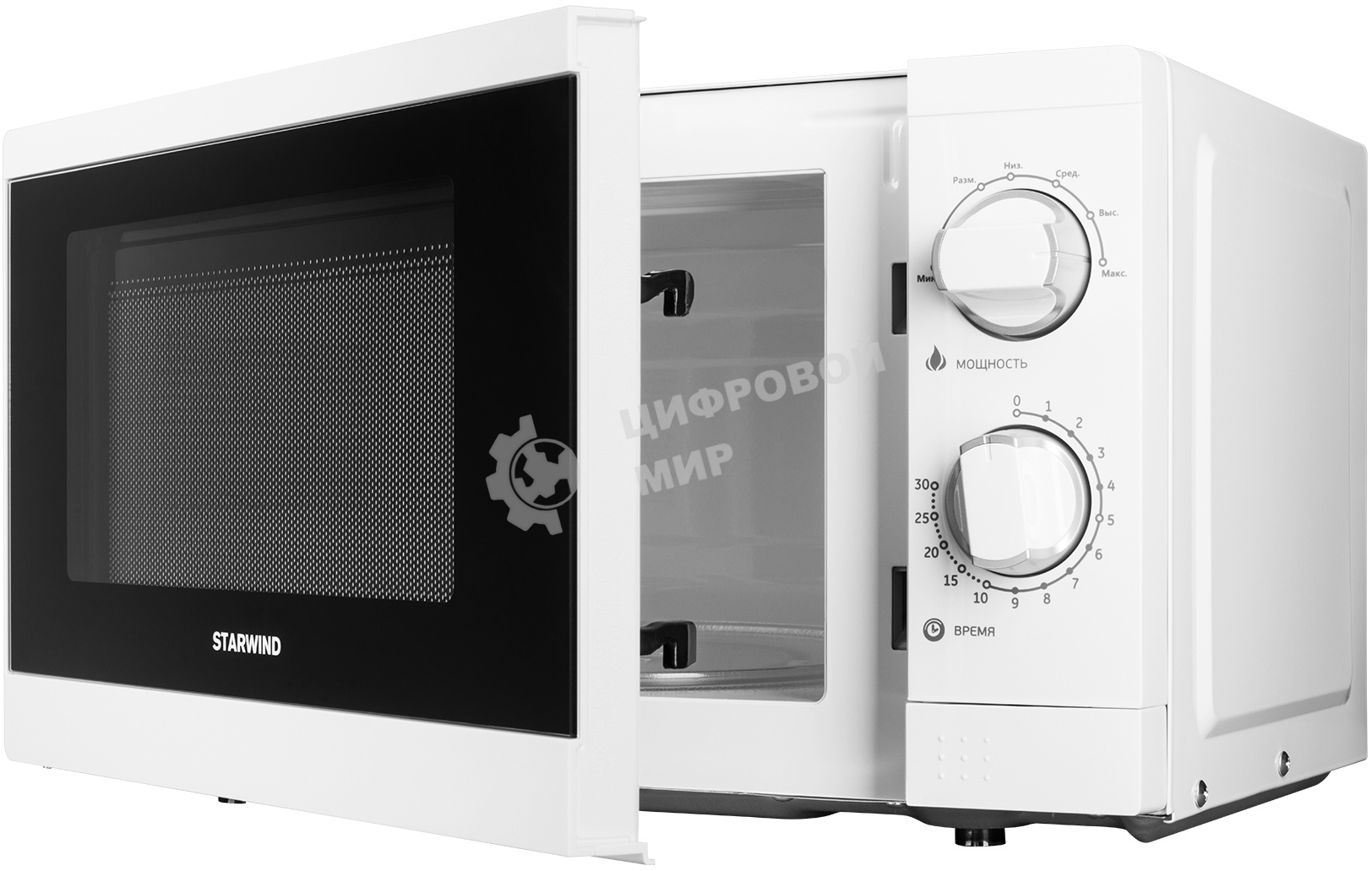 Микроволновая печь Starwind SMW4020 белый, 20 л, 700 Вт, переключатели - поворотный механизм