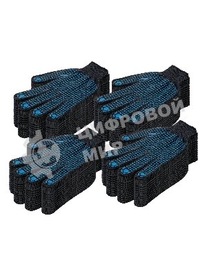 Перчатки трикотажные Сибртех х/б, 200 пар, ПВХ точка, 4 нити, 10 класс