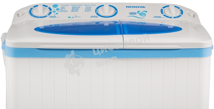 Стиральная машина Renova WS-60PT/РЕТ белый/голубой, загрузка вертикальная 4.5 кг, 1350 об/мин, класс: А+