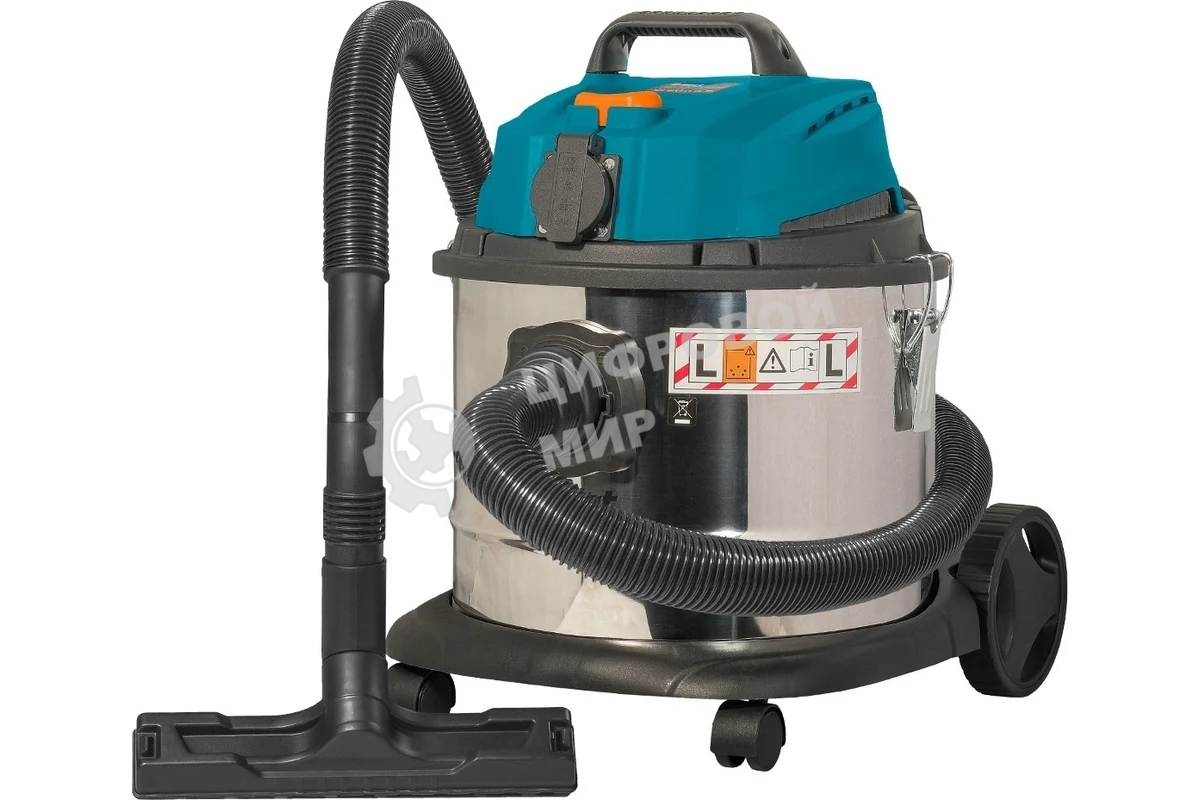 Строительный пылесос Bort BSS-1215 синий/серебристый, 260/1200 Вт, уборка сухая/влажная, пылесборник мешок/контейнер, 15 л