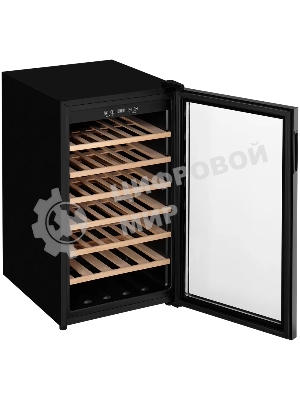 Винный шкаф Kuppersberg RSW 82, отдельностоящий, High-Tech, объем 128 л, вместимость 40 бутылок, диапазон температуры 5-20 градусов, механическое открытие двери, 6 полок из бука, LCD дисплей, уровень шума 38 дБ, черный
