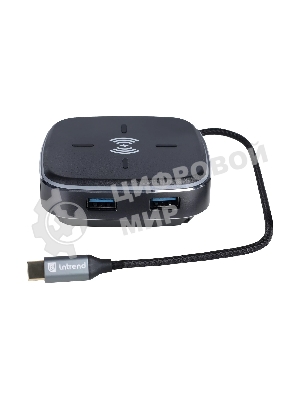 Многофункциональная док-станция Intrend ITACS-9W Type-C с беспроводной зарядкой 3 встроенных высокоскоростных USB 3.0, встроенный высокоскоростной TF и SD карт ридер, разъем RJ-45 для подключения к локальной сети HDMI 4K/30Hz, 60W Power Delivery порт,