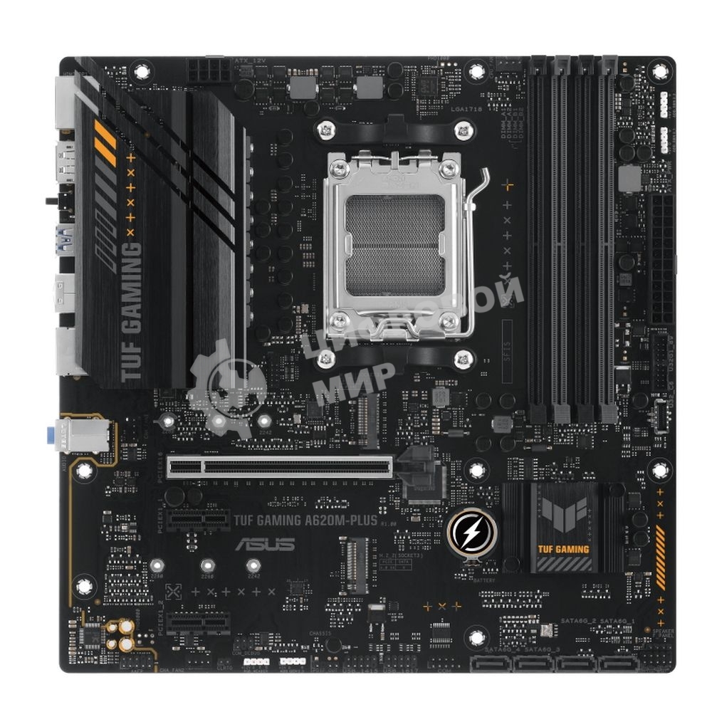 Материнская плата ASUS TUF GAMING A620M-PLUS, AM5, AMD A620, 4xDDR5, 4xSATA, 2xM.2, 1xPCI-E 4.0 x16, 2xPCI-E x1, 2xDP, 1xHDMI, 1x 2.5Gb LAN, 2xUSB-A 3.2 Gen 1, 4xUSB-A 2.0, 3x3.5 мм, 7.1, Micro-ATX