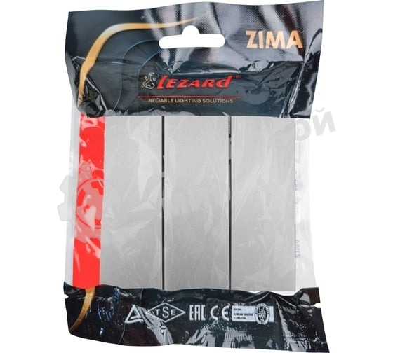 Выключатель 3-кл. СП ZIMA IP20 10А безвинт. зажим серый матовый LEZARD 704-7488-109QC
