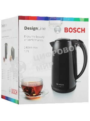 Чайник электрический Bosch TWK3P423 1.7 л, 2400 Вт, черный (корпус: нержавеющая сталь)