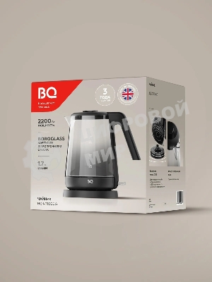 Электрочайник BQ KT1000G черный, 1.7 л, 2200 Вт, скрытый нагревательный элемент