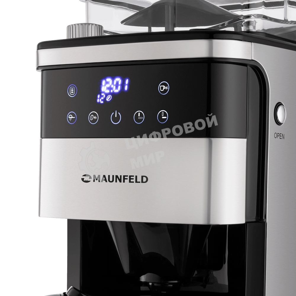 Кофеварка капельная Maunfeld MF-723S нержавеющая сталь, исп. кофе - зерновой/молотый, 1.5 л, 1050 Вт.