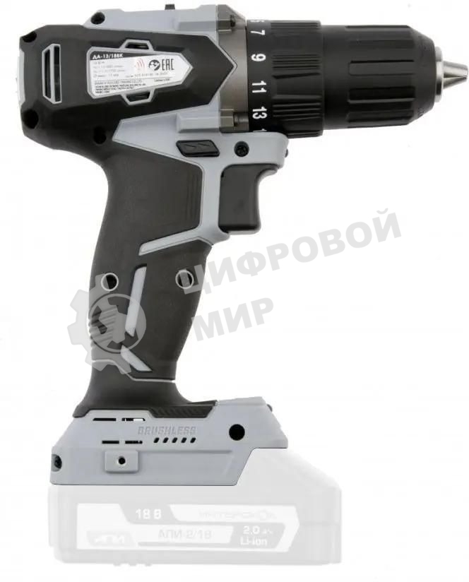 Дрель-шуруповерт аккумуляторная ИНТЕРСКОЛ ДА-13/18ВК, Аккумуляторный, 18В, Без АКБ и ЗУ, Кейс