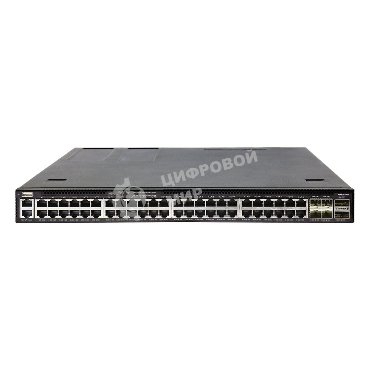 Коммутатор Edge-corE 4630-54PE-O-AC-F AS4630-54PE, 48-Port GE RJ45 port PoE++, 4x25G SFP+, 2 port 100G QSFP28 for stacking, Broadcom Trident 3, Dual-core Intel Denverton CPU, dual AC 1200W PSUs and 2 + 1 Fan Modules with port-to-power airflow, 2 front rac