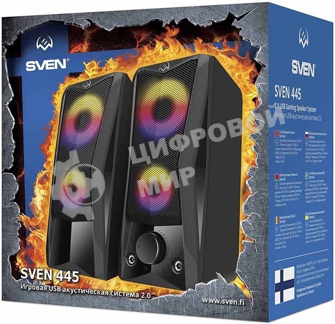 Акустическая система Sven 445, черный, USB, 2.0,2x3 Вт(RMS), подсветка