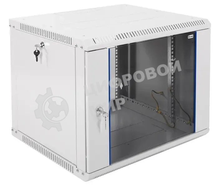 Шкаф настенный ЦМО ШРН-Э-9.500 9U 600x520 мм пер. дв. стекл несъемные бок. пан. серый