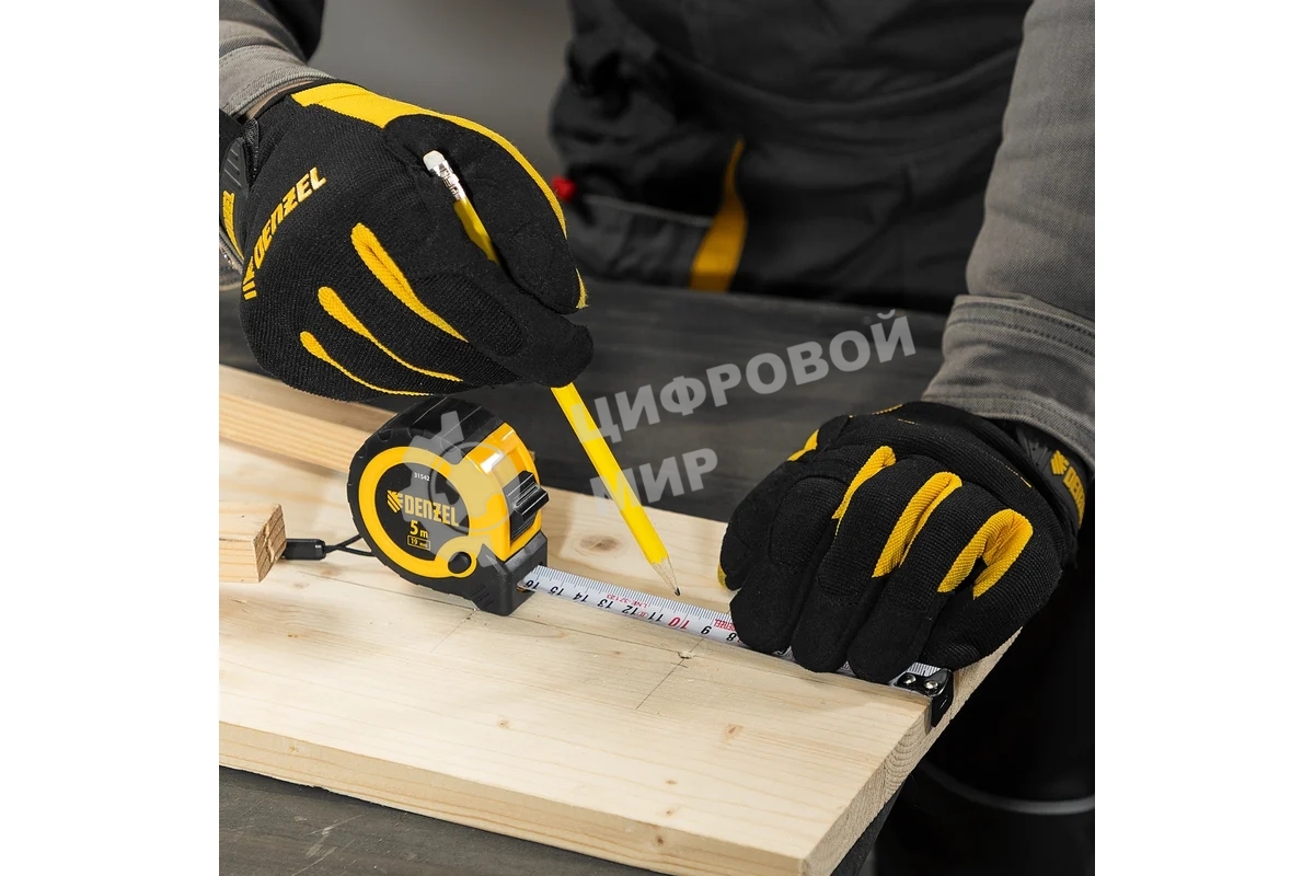 Рулетка Denzel 5м х 19мм, двухкомп. корпус, кнопка-пауза