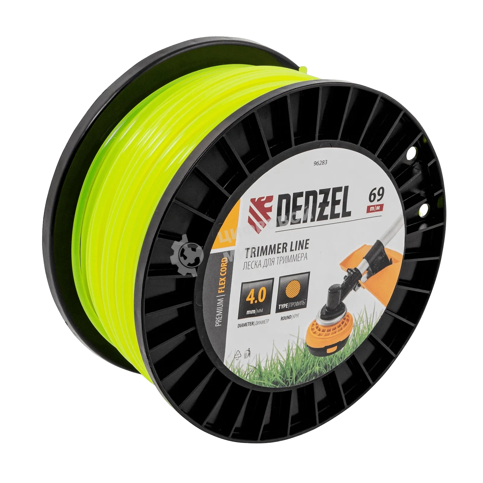 Леска для триммера Denzel круглая, 4,0мм х 69м, на DIN катушке FLEX CORD