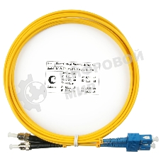 Патч-корд оптический Cabeus Tight Buffer FOP(d)-9-SC-ST-3m Duplex ST/SC, OS2 9/125, LSZH, 3м, Ø 3мм, чёрный хвостовик, цвет: жёлтый