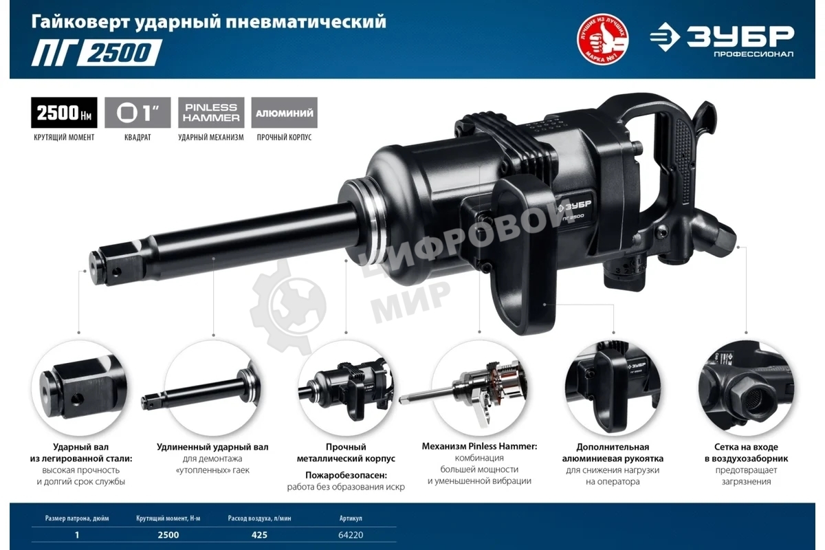 ГайковертЗубр ПГ-2500 ударный пневматический, 1