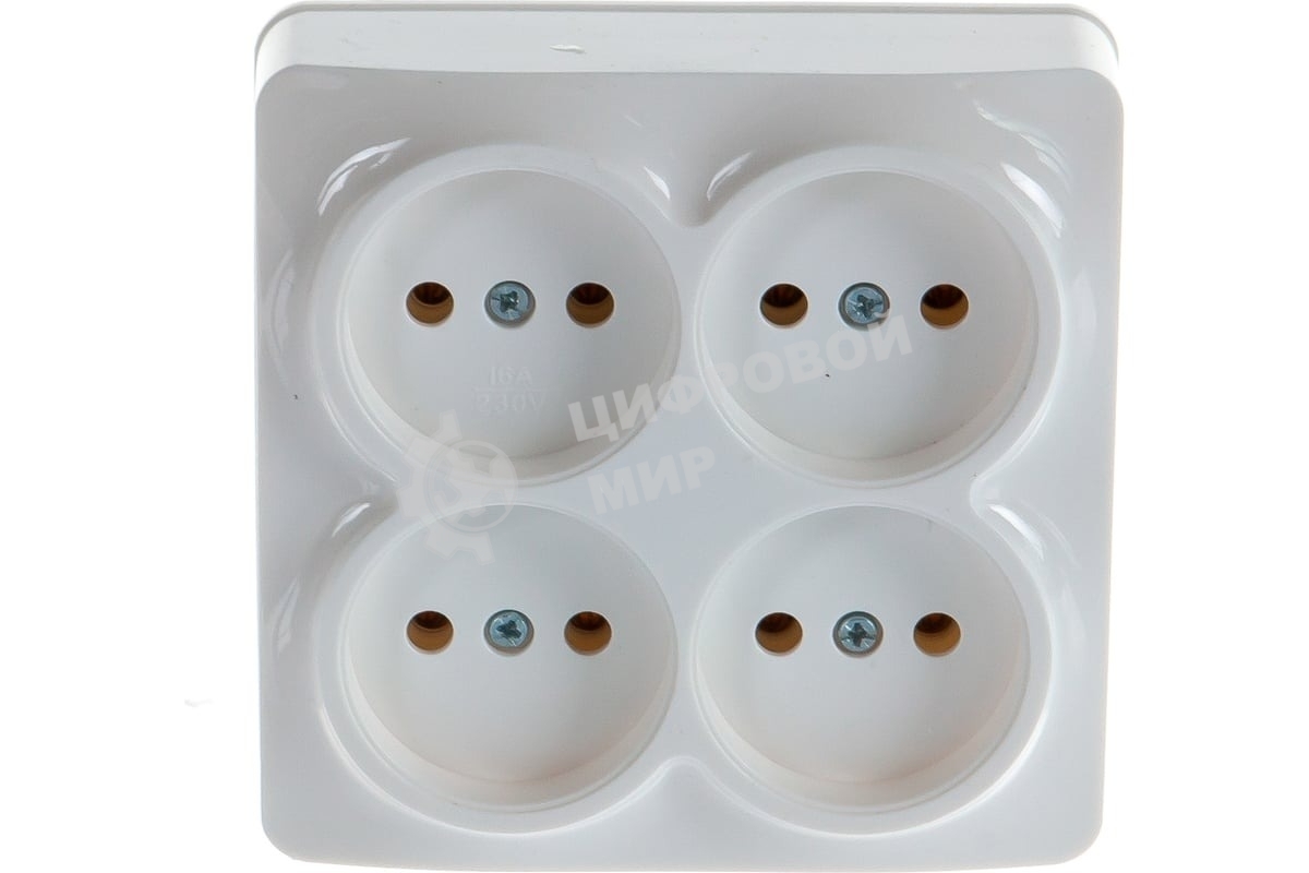 Розетка 4-м ОП 10А IP20 квадрат. без заземл. белый IONICH 1448