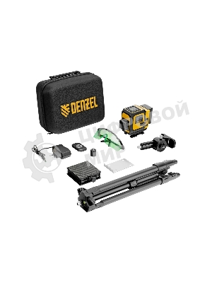 Лазерный уровень мультипризменный Denzel DLV-360-3T, 30 м, зеленый луч, Li-Ion 2,4 Aч, штатив