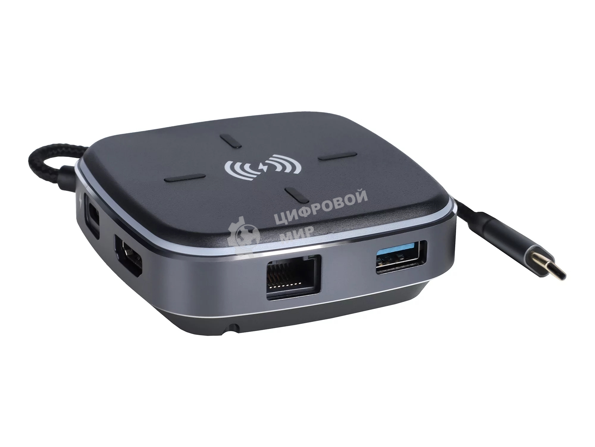 Многофункциональная док-станция Intrend ITACS-9W Type-C с беспроводной зарядкой 3 встроенных высокоскоростных USB 3.0, встроенный высокоскоростной TF и SD карт ридер, разъем RJ-45 для подключения к локальной сети HDMI 4K/30Hz, 60W Power Delivery порт,