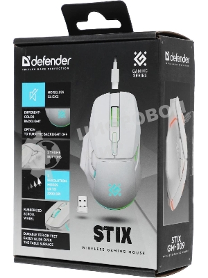 Мышь беспроводная Defender Stix GM-009 белый, 3200 dpi, радиоканал, USB, кнопки - 7