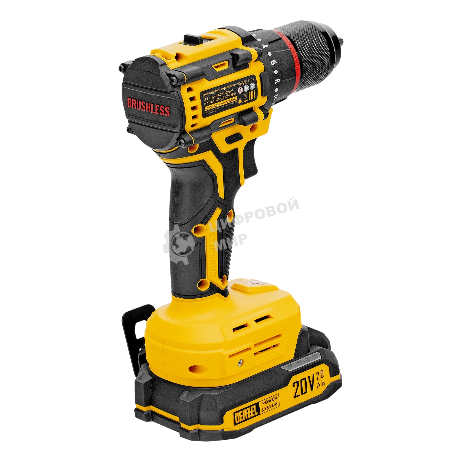 Дрель-шуруповерт Denzel CDH-BL-20, Аккумуляторная, 20В, 2 АКБ, Кейс