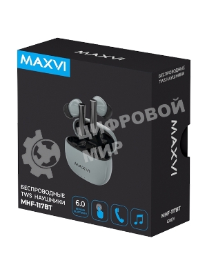 Наушники TWS Maxvi MHF-117BT серый, внутриканальные, Bluetooth, до 4 ч