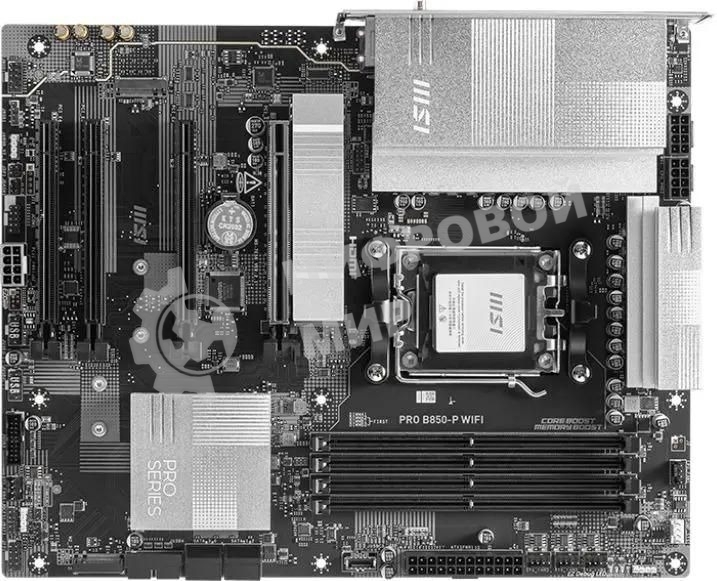 Материнская плата MSI PRO B850-P WIFI, AM5, AMD B850, 4xDDR5, 4xSATA, 3xM.2, 1xPCIe 5.0 x16, 1xPCIe 4.0 x4, 2xPCIe 3.0 x1, 1xHDMI, 1x5Gb LAN, Wi-Fi 7, 4xUSB 2.0, 1xUSB 3.2 Gen 1, 1xUSB 3.2 Gen 2, 2xUSB-C 3.2 Gen 2, 2x3.5 мм, 7.1, ATX