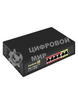 Коммутатор ExeGate EDES-1006D.4PoE-48W, 4×100 Мбит/с PoE + 2×100 Мбит/с, неуправляемый