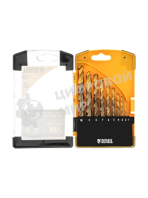 Набор сверл по металлу Denzel 1-10 мм, Р6М5К8-TiN, Golden Tip, 10 шт
