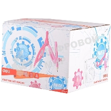 Циркуль Deli EG30204, корпус ассорти, пластик, в комплекте: линейка/транспортир/2 угольника/карандаш/ластик/точилка