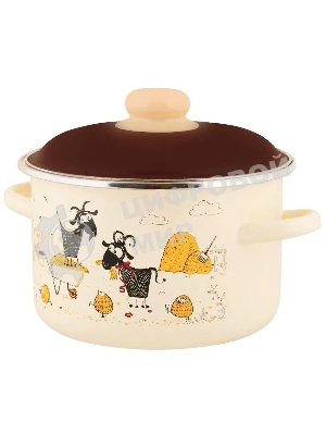 Кастрюля Appetite 6RD181M Подворье с крышкой, цилиндрическая, эмалированная сталь 3 л