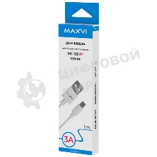 Кабель Maxvi MC-02 UP white USB-A - Type-C, 3A ток макс. нагрузки 3А, макс. напряжение 5V, длина кабеля 1м, материал PVC, белый
