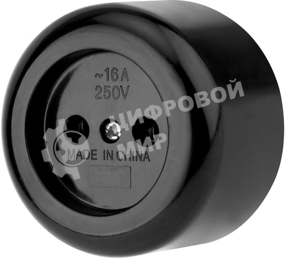 Розетка штепсельная Rexant карболитовая, открытой установки, б/з 16 А, черный