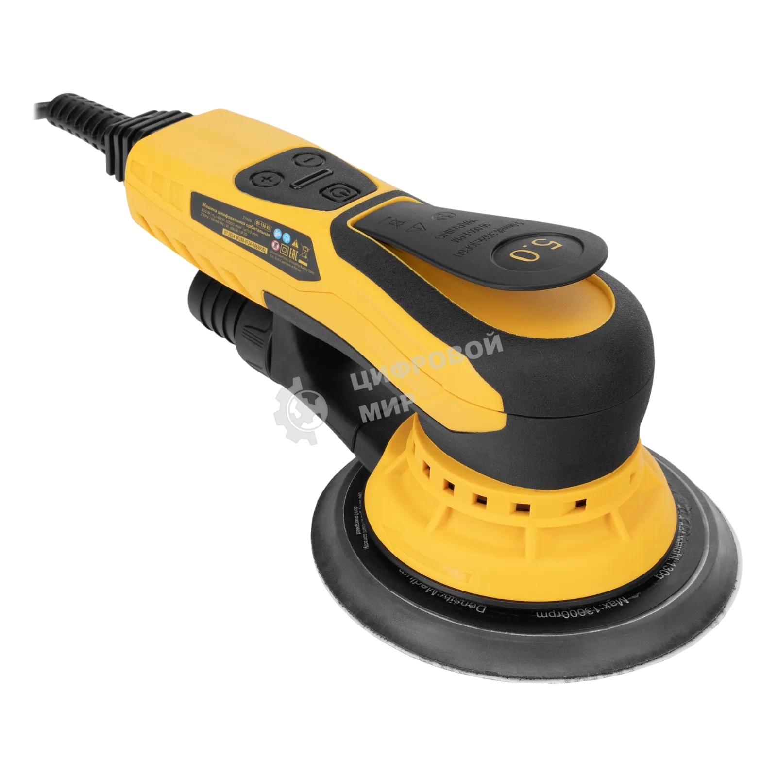 Эксцентриковая шлифовальная машина бесщеточная Denzel OS-150-BL, 350 Вт, 4000-10000 об/мин