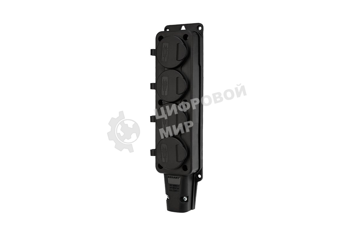 Розетка штепсельная Rexant четырехместная, влагозащищенная, с/з, 16 А, IP54, каучук