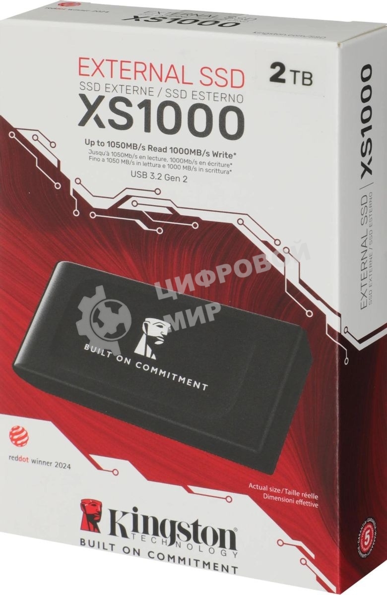 Внешний SSD Kingston XS1000, 2TB, USB 3.2 Gen 2 Type-C, R/W 1050/1000, черный