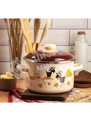 Кастрюля Appetite 6RD181M Подворье с крышкой, цилиндрическая, эмалированная сталь 3 л