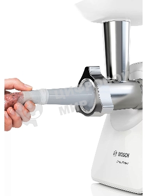 Мясорубка электрическая Bosch MFW2520W белый, 1500 Вт, 1.7 кг/мин, насадки - 4