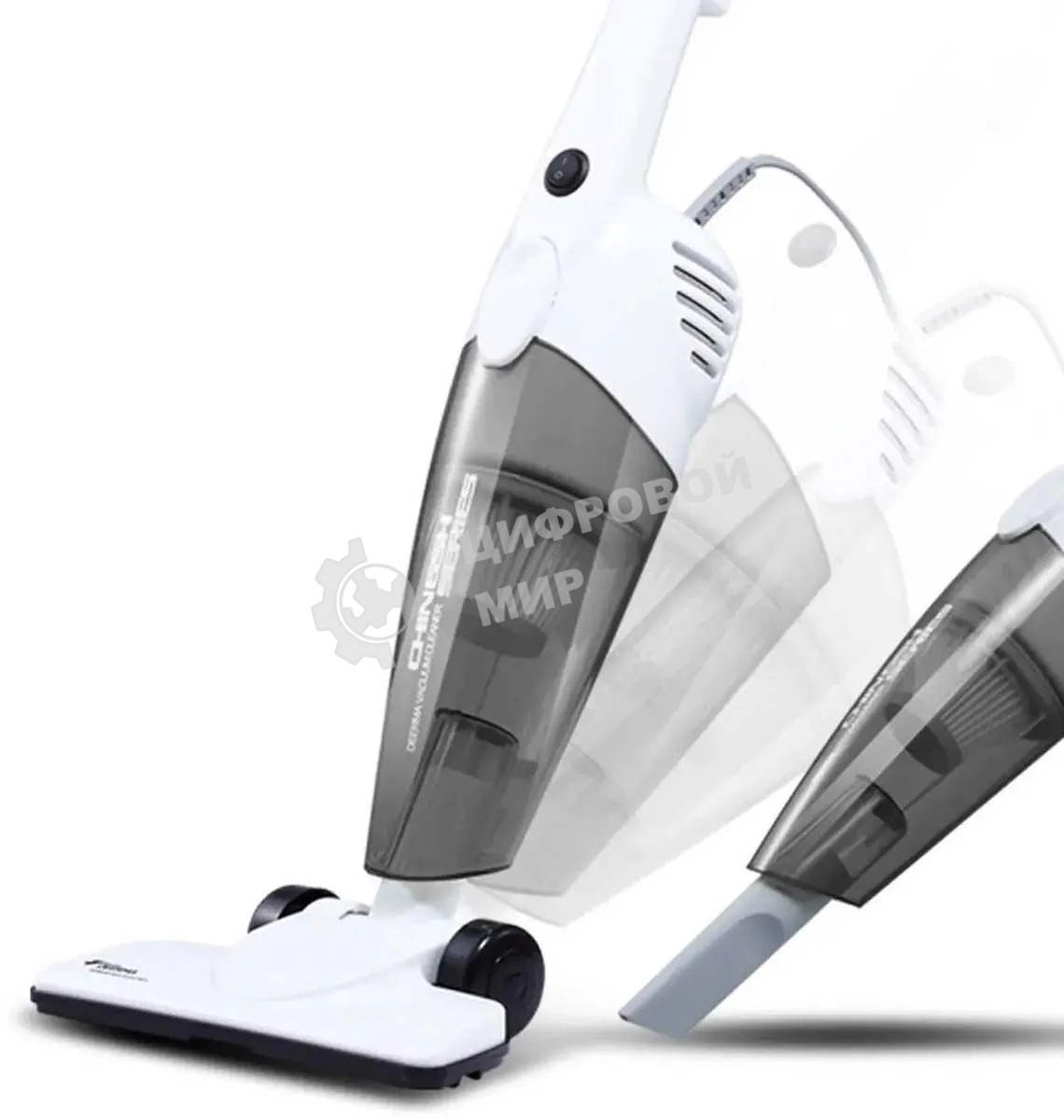 Пылесос вертикальный Deerma DX118C белый/серый, питание от сети, 140 Вт, уборка сухая, пылесборник 1.2 л