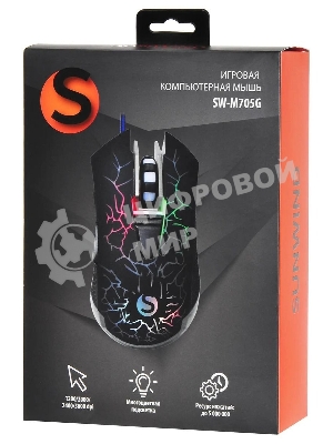 Мышь проводная SunWind SW-M705G черный, 3600 dpi, USB, кнопки - 6