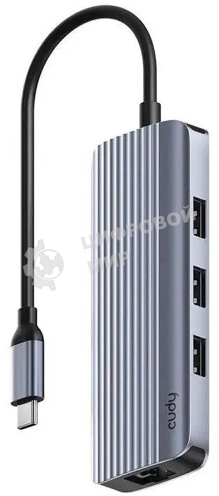 USB-концентратор CUDY UH606, USB Type-C, HDMI + RJ-45 + USB, USB Type-C