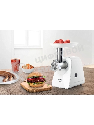 Мясорубка электрическая Bosch MFW2520W белый, 1500 Вт, 1.7 кг/мин, насадки - 4