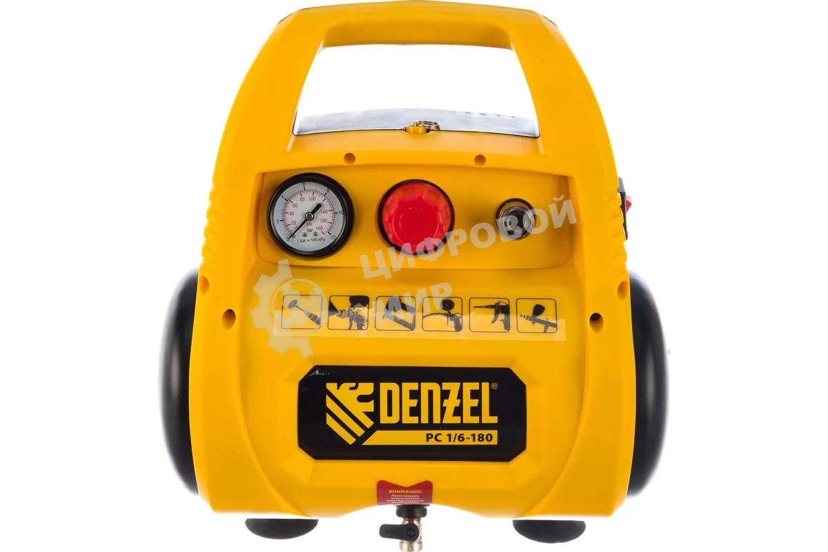 Компрессор поршневой Denzel РС 1/6-180 безмасляный, 1100 Вт, 180л/мин, 8 бар