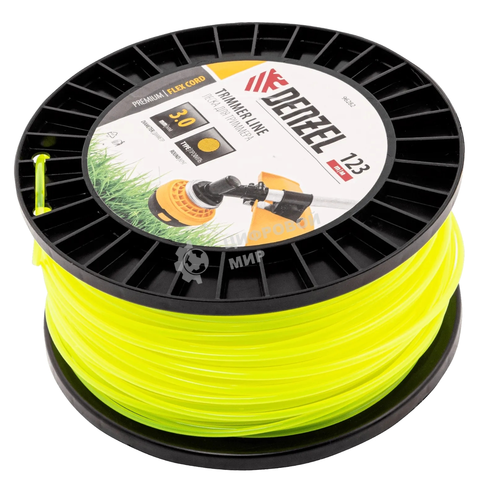 Леска для триммера Denzel круглая, 3,0мм х 123м, на DIN катушке FLEX CORD