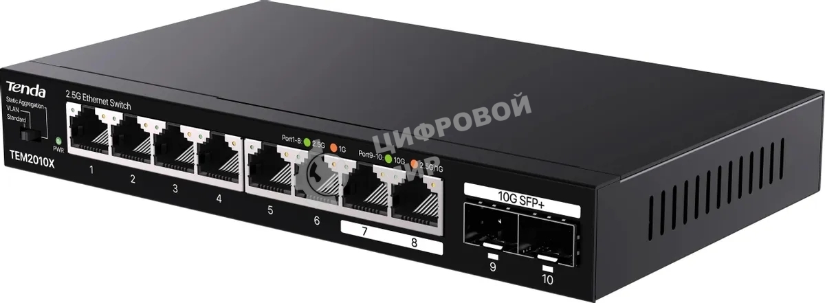Коммутатор сетевой Tenda TEM2010X Настольное исполнение 8x10Base-T/100Base-TX/1000Base-T 2xSFP+ 12 Вт TEM2010X