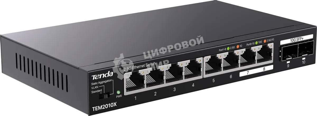 Коммутатор сетевой Tenda TEM2010X Настольное исполнение 8x10Base-T/100Base-TX/1000Base-T 2xSFP+ 12 Вт TEM2010X